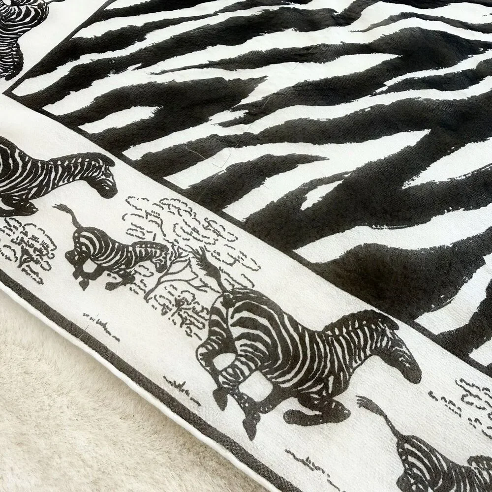 Burmel Vintage Silk Scarf Zebra Print Black & White 22 Inch Square